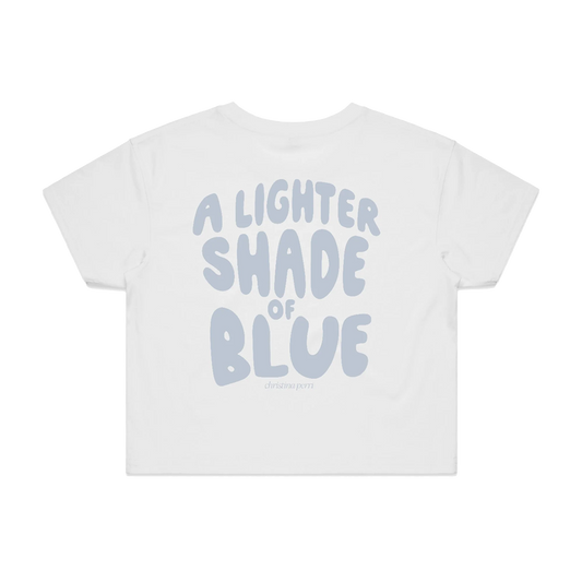A Lighter Shade of Blue Womens Crop White Tee
