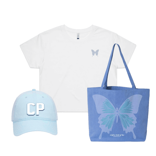 A Lighter Shade of Blue Crop Tee + Tote + Dad Cap Bundle