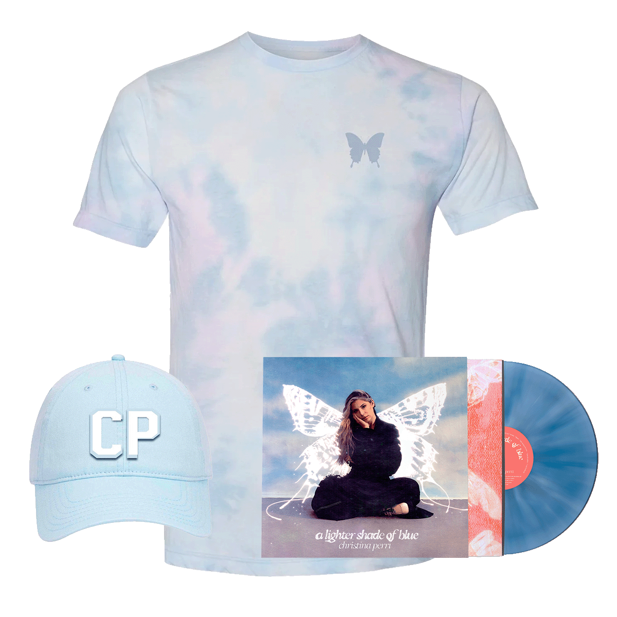 A Lighter Shade of Blue Vinyl + Dad Cap + Tie Dye Tee Bundle